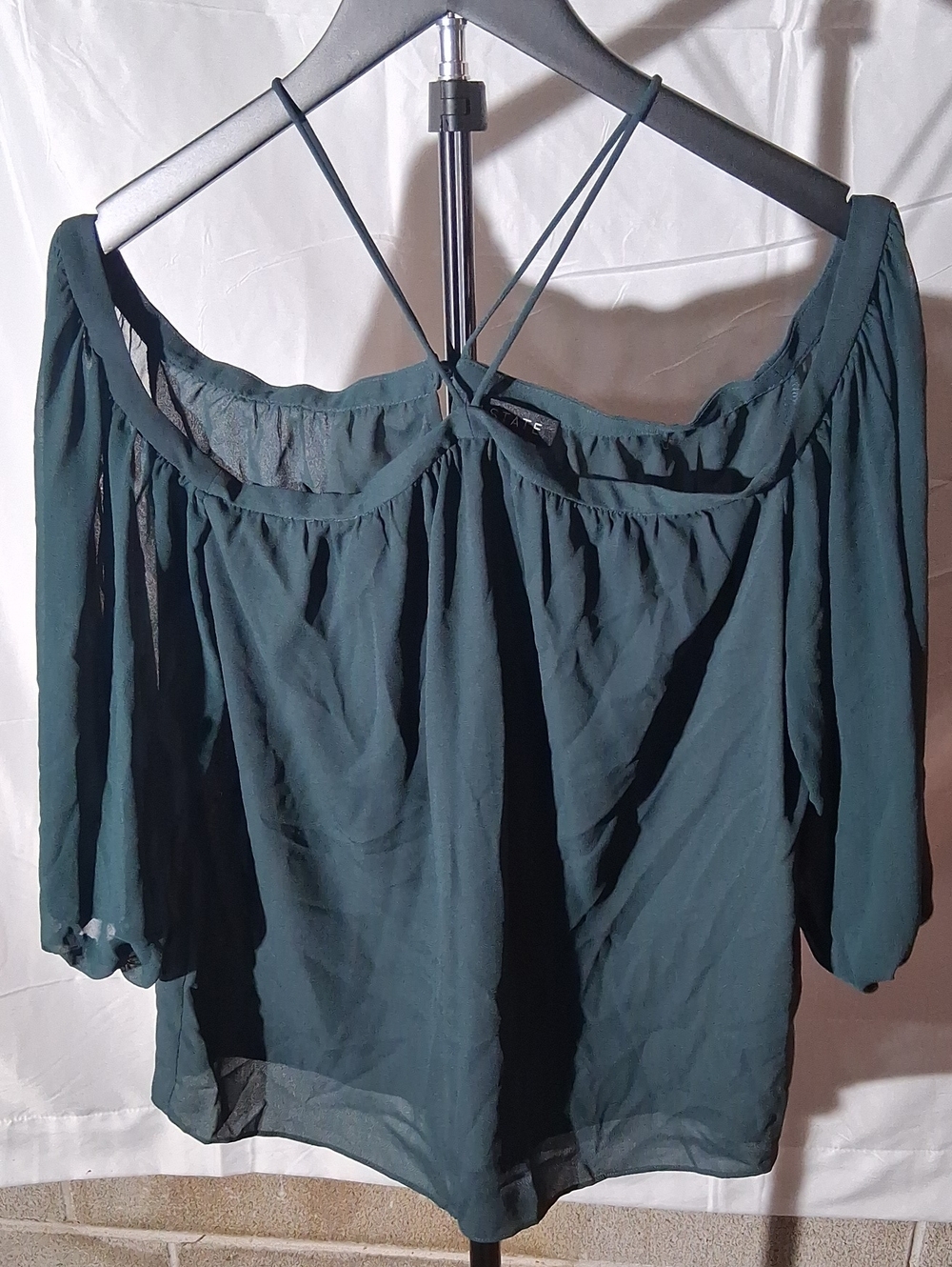1. State Teal Off-Shoulder Blouse with Strappy Back